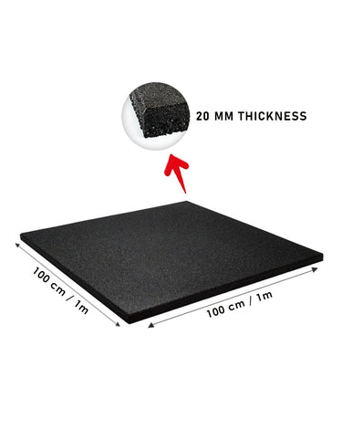Commercial Black Rubber Flooring for Gym 20 mm - 100 x 100 CM